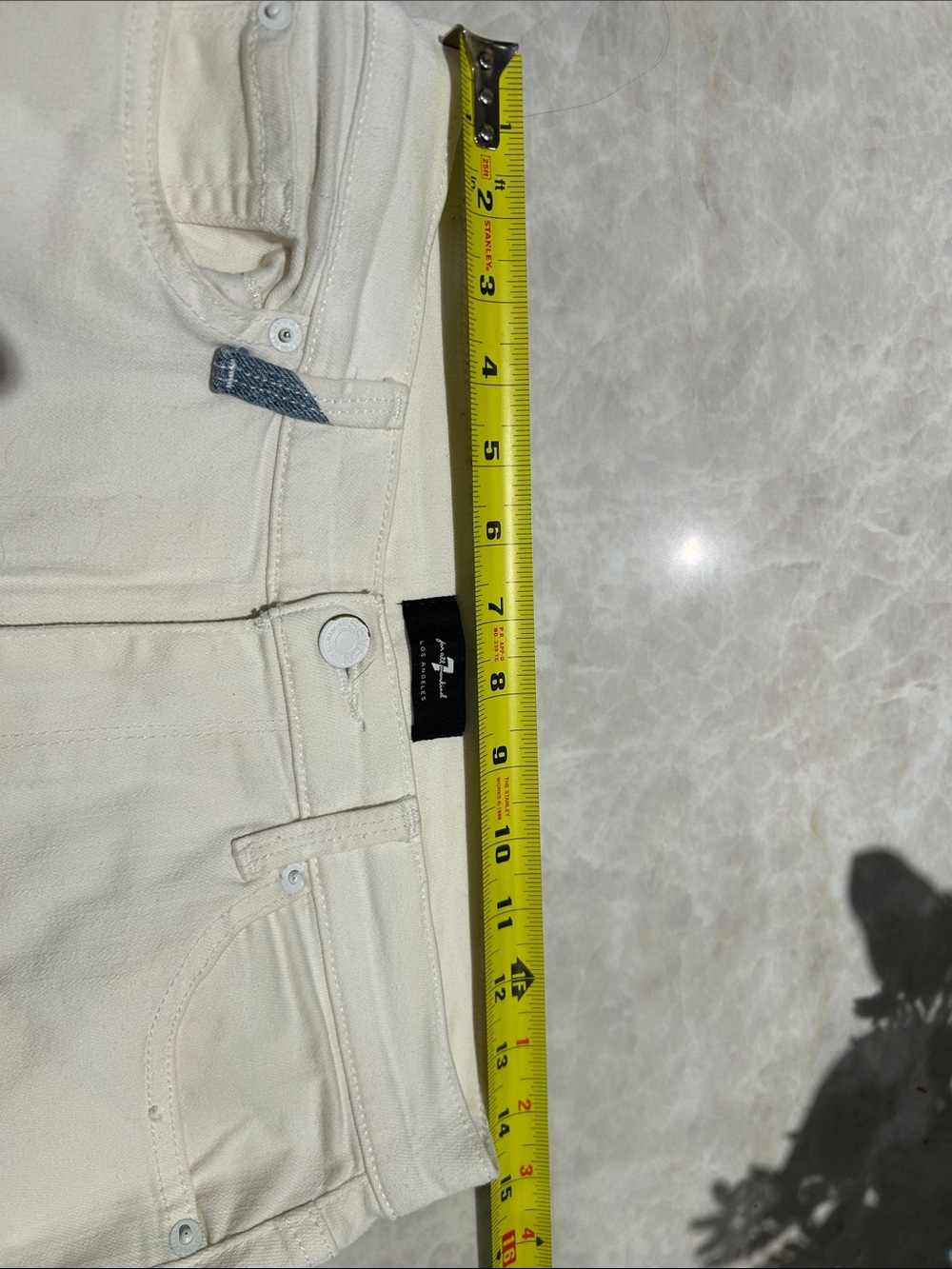 7 For All Mankind White Skinny Jeans with Blue Patchwork Pocket - Picture 5 of 8